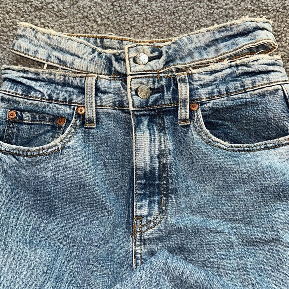 DAZE TOUGH LOVE DOUBLE CUT PEEK-A-POO WAISTBAND BLUE DENIM JEANS - SIZE 25 - Picture 9 of 14